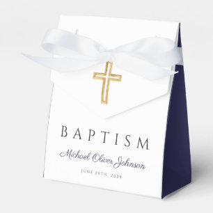 Elegant Navy Blue Religious Cross Boy Baptism Favour Box
