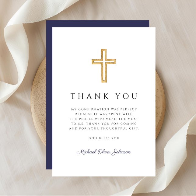 Elegant Navy Blue Religious Cross Confirmation Thank You Card (Elegant Navy Blue Religious Cross Confirmation Thank You Card)