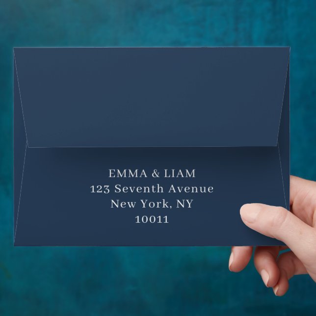 Elegant Navy Blue Return Address Custom Envelope (Hand)