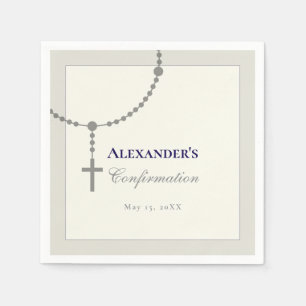 Elegant Navy Blue Rosary Confirmation Napkin