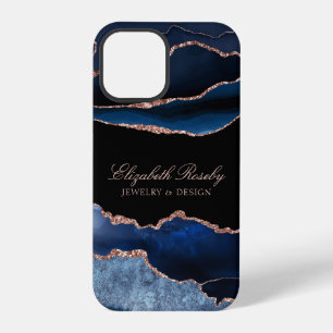 Elegant Navy Blue Rose Gold Black Business iPhone 12 Pro Case