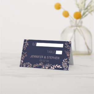 Elegant Navy Blue Rose Gold Floral Place Cards