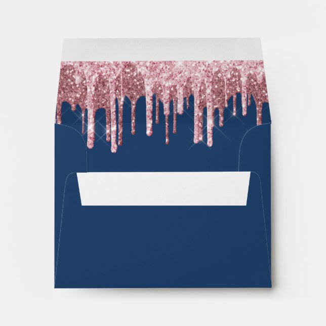 Elegant navy blue rose gold glitter drips envelope (Back (Bottom))