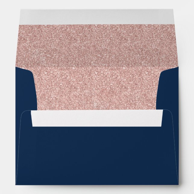 Elegant Navy Blue Rose Gold Glitter Modern Wedding Envelopes (Back (Bottom))