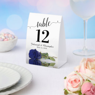 Elegant Navy Blue Rose Wedding Table Number