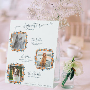 Elegant Navy Blue Rust 3 Photo Pet Signature Drink Pedestal Sign