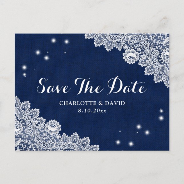 Elegant Navy Blue Rustic Wedding Save The Date Announcement Postcard (Front)