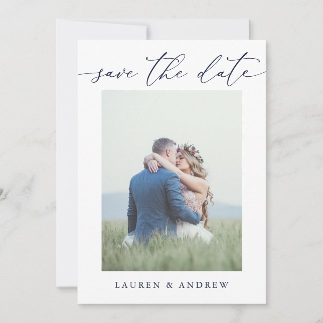 Elegant Navy Blue Save the Date Photo Picture Invitation (Front)