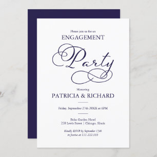 Elegant Navy Blue Script Engagement Party Invitation