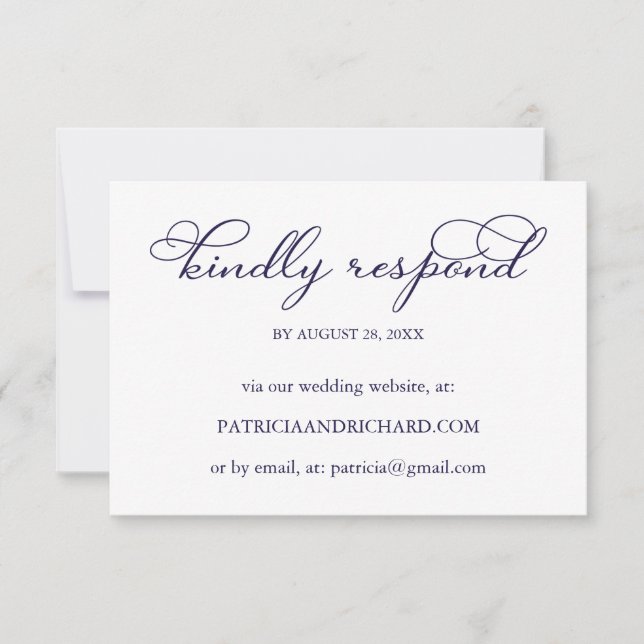 Elegant Navy Blue Script Online Wedding RSVP Card (Front)