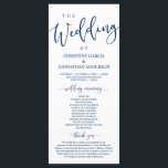 Elegant Navy Blue Script, Our Wedding Ceremony Program<br><div class="desc">Welcome to our wedding typography, Elegant Modern Romantic Navy Blue calligraphy script, Wedding Ceremony Program card. It is designed with scroll accent that can be personalised with custom/ personalised text for your bridal party, ceremony details, memorial notes and thank you message. If you are looking for other program card types...</div>