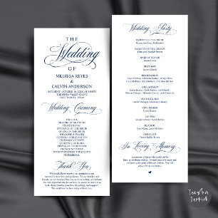 Elegant Navy Blue Script Wedding Ceremony Program