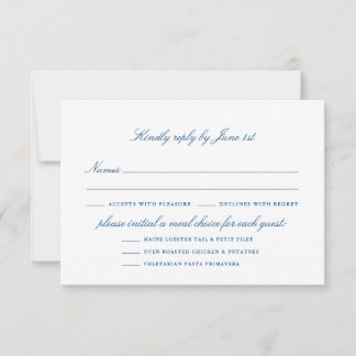 Elegant Navy Blue Script With Meal Options RSVP Card