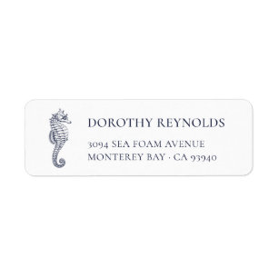 Elegant Navy Blue Seahorse Return Address Return Address Label