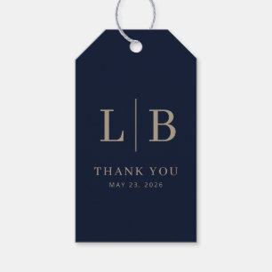Elegant Navy Blue Serif Wedding Favour Tag