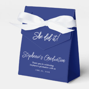 Elegant Navy Blue She Did It Graduation Party Favour Box