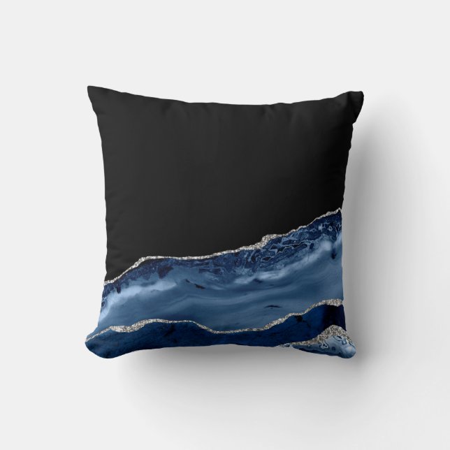 Elegant Navy Blue & Silver Agate Cushion (Front)