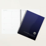 Elegant Navy Blue Silver Appointment Book Planner<br><div class="desc">Elegant Luxury Brushed Metallic Silver Monogram Medallion Name Title Custom Text Navy Blue Gradient Background Appointment Book Planner</div>