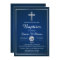 Elegant Navy Blue Silver Boy Baptism Invitation