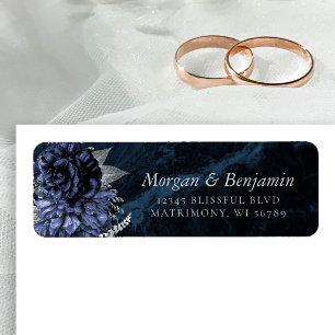 Elegant Navy Blue Silver Floral Return Address Label
