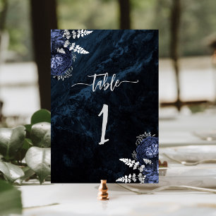 Elegant Navy Blue Silver Floral Wedding Table Number