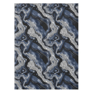 Elegant Navy Blue & Silver Glitter Agate Pattern Tablecloth