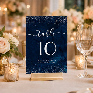 Elegant Navy Blue Silver Glitter Wedding Table Number