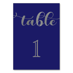 Elegant Navy Blue Silver Minimal Wedding Table Number