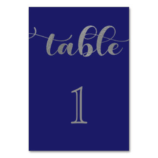 Elegant Navy Blue Silver Minimal Wedding Table Number