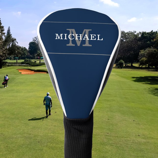 Elegant Navy Blue Silver Monogram Name Golf Head Cover (Creator Uploaded)