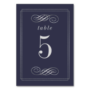 Elegant Navy Blue Silver Wedding Table Numbers