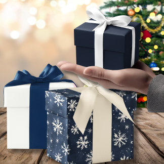 Elegant Navy Blue Snowflake Christmas Wrapping Paper Sheet