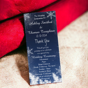 Elegant Navy Blue Snowflake Winter Wedding Program