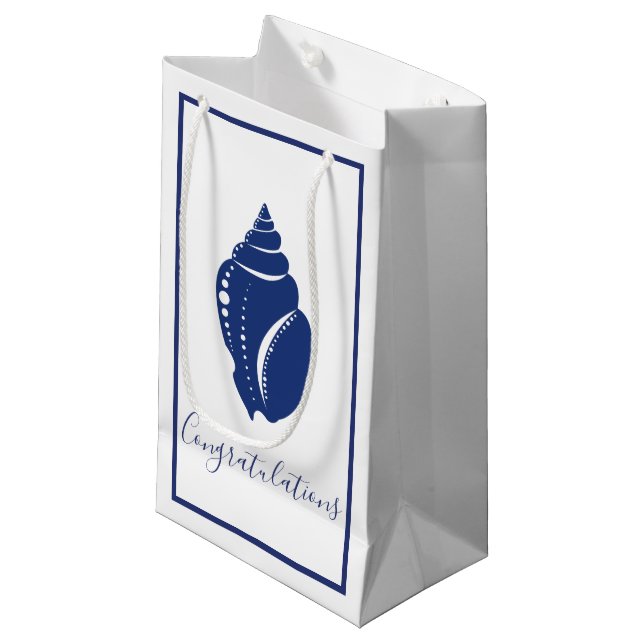 Elegant Navy Blue Spiral Seashell Congratulations Small Gift Bag (Front Angled)