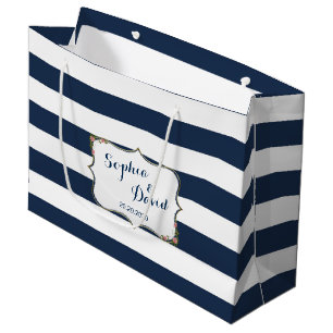 Elegant Navy Blue Stripes Wedding Custom Bag