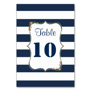 Elegant Navy Blue Stripes Wedding Table Numbers