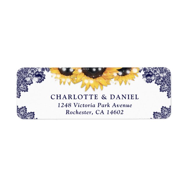Elegant Navy Blue Sunflower Return Address Wedding Label (Front)
