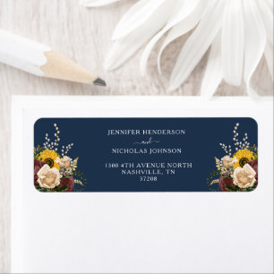 Elegant Navy Blue Sunflower Wedding Address Return Address Label