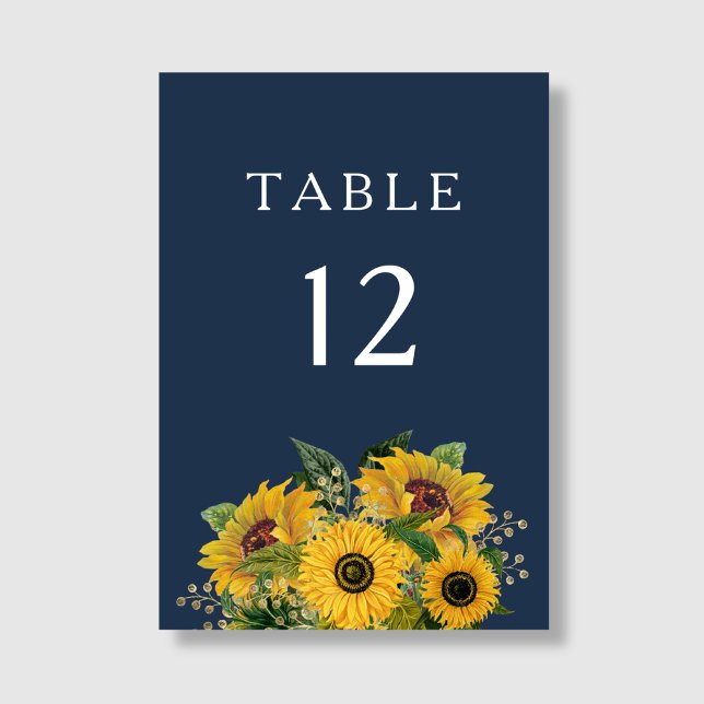 Elegant Navy Blue Sunflowers Wedding  Table Number (Elegant Navy Blue Sunflowers Wedding Table Number)