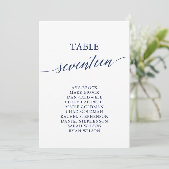 Elegant Navy Blue Table Number 17 Seating Chart (Standing Front)