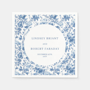 Elegant Navy Blue Toile Roses Personalized Wedding Napkin