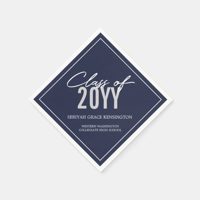 Elegant Navy Blue Typography Graduation Napkin (Corner)