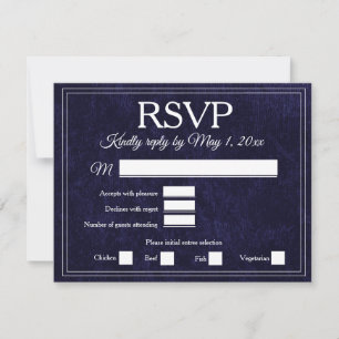 Elegant Navy Blue Velvet RSVP Wedding Card