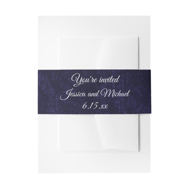 Elegant Navy Blue Velvet Wedding Invitation Belly Band (Front Example)