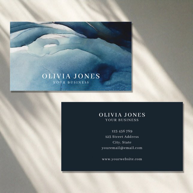 Elegant Navy Blue Watercolor Business Card (Creator Uploaded)