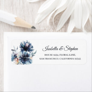 Elegant Navy Blue Watercolor Floral Return Address Return Address Label