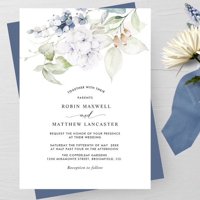 Elegant Navy Blue Watercolor Floral Wedding Invitation (Creator Uploaded)