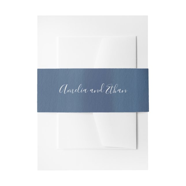 Elegant Navy Blue Watercolor | Wedding Invitation Belly Band (Front Example)