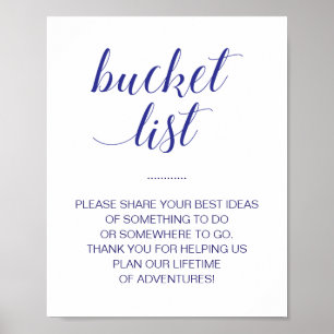 Elegant Navy Blue Wedding Bucket List Ideas Sign