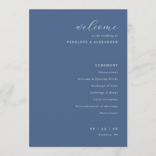 Elegant Navy Blue Wedding Ceremony Schedule Program